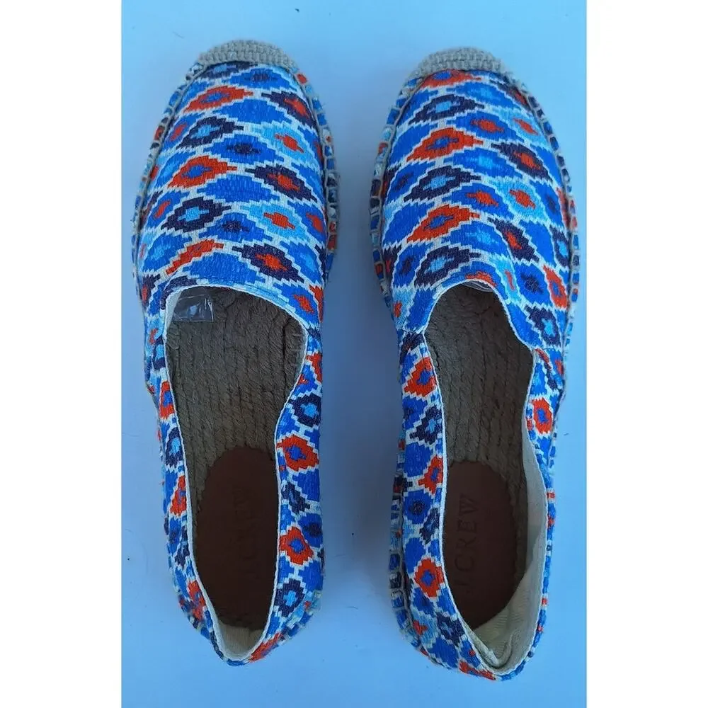 J. Crew made in Spain Cotton Canvas Flat Espadrilles Comfort Beach Shoes Blue 8